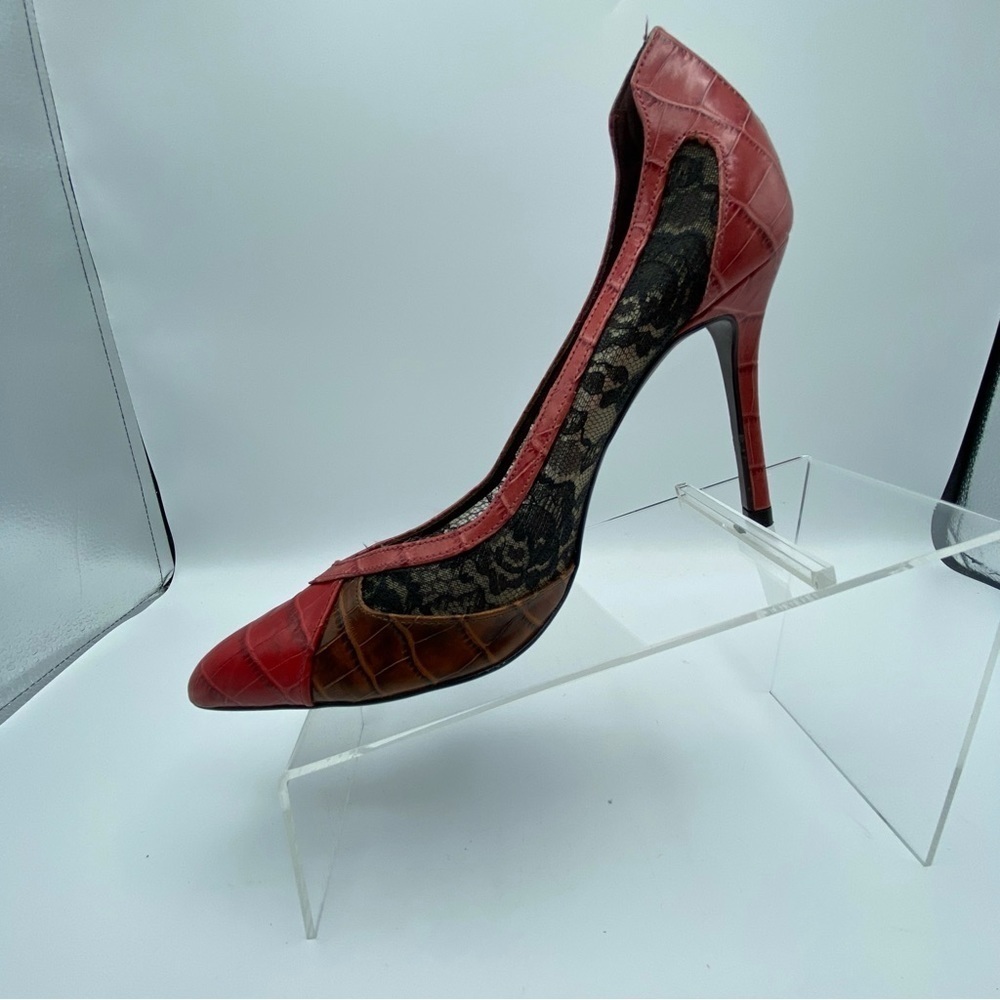 🌹NWOT. Zara Red Animal Print Lace High Heel Shoes. Size 7,5. - Picture 7 of 12